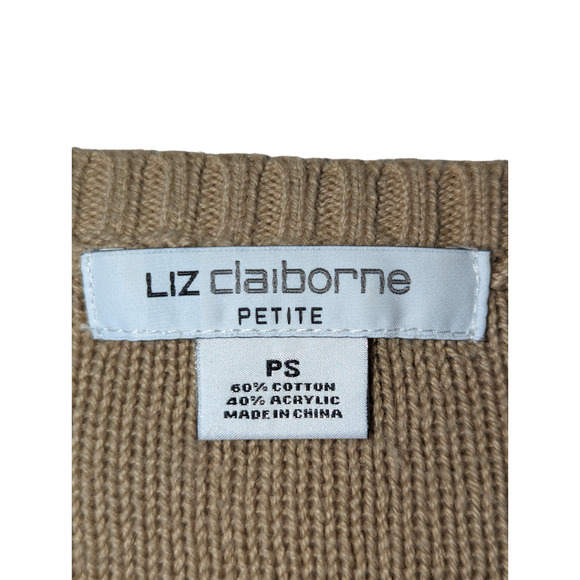 Liz Claiborne Petite Small PS Beige Sweater Cotton Acrylic Textured Knit Crew - Picture 5 of 8